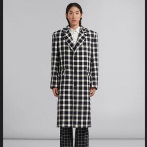 MWT Mens MARNI Black and White Check Wool Blend Topcoat